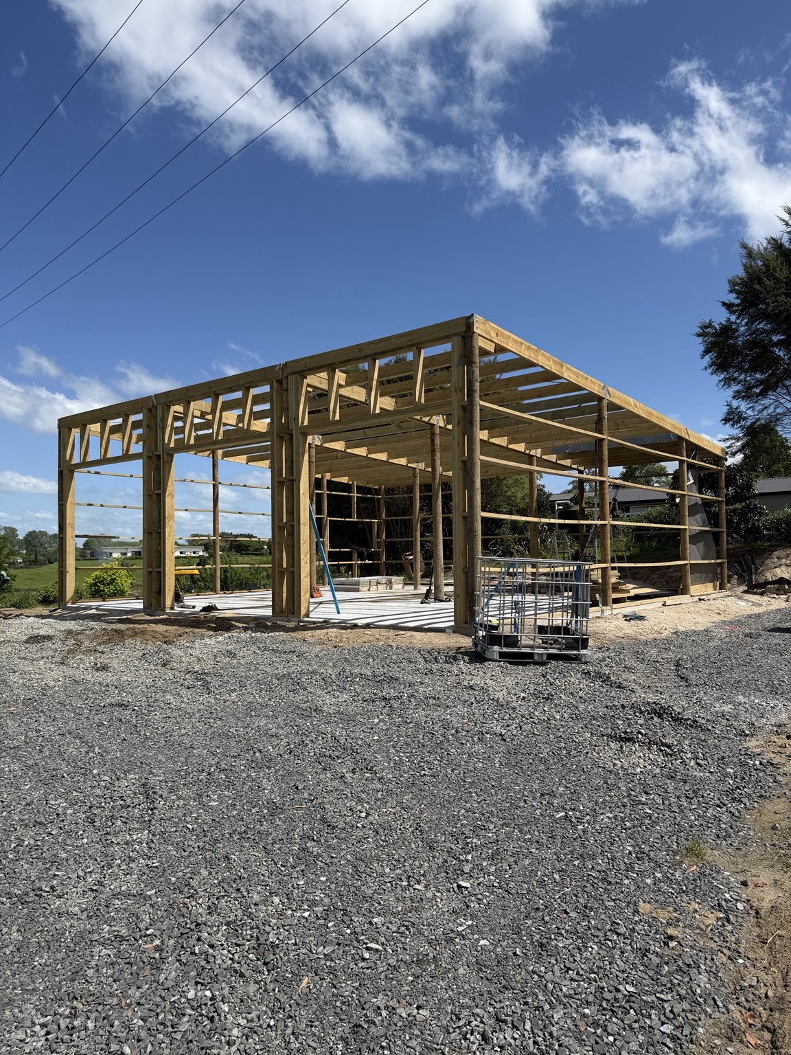 Timber building frame under construction